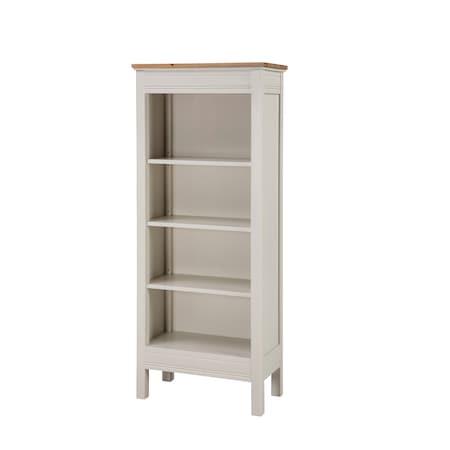 Alaterre Furniture Savannah Tall Bookcase, Ivory with Natural Wood Top ASVA08IVW
